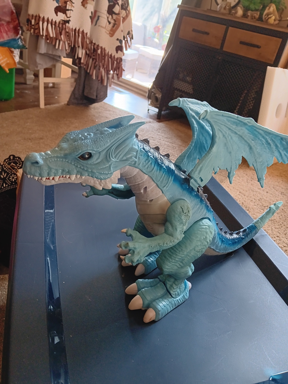Battery Operated Blue-Green Dragon Reptile Toy - Durable Play Figure 12 Inches